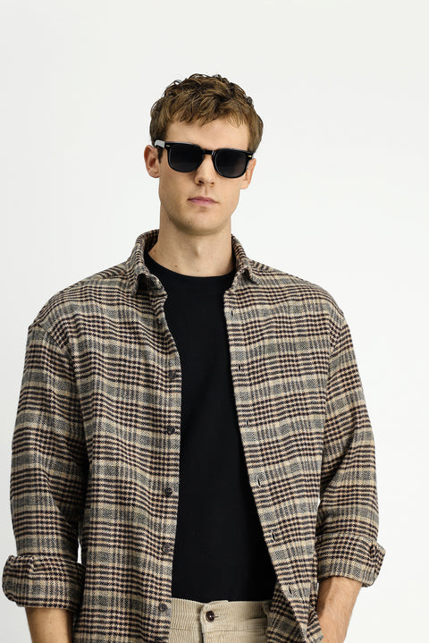 Orta Kahve Uzun Kol Oversize Ekstra Rahat Kesim Ekose Pamuk Shacket Oduncu Gömlek