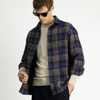 Kobalt Mavi Uzun Kol Oversize Ekstra Rahat Kesim Ekose Pamuk Cepli Shacket Oduncu Gömlek