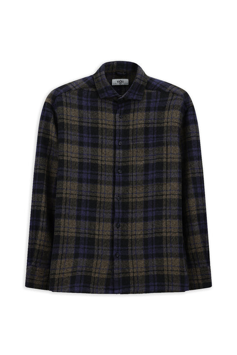 Kobalt Mavi Uzun Kol Oversize Ekstra Rahat Kesim Ekose Pamuk Cepli Shacket Oduncu Gömlek