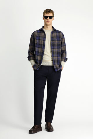  Kobalt Mavi Uzun Kol Oversize Ekstra Rahat Kesim Ekose Pamuk Cepli Shacket Oduncu Gömlek