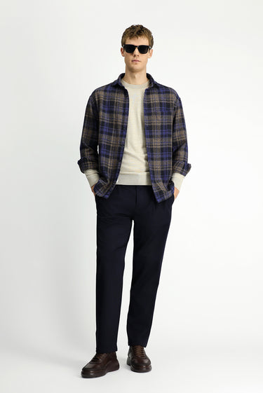  Kobalt Mavi Uzun Kol Oversize Ekstra Rahat Kesim Ekose Pamuk Cepli Shacket Oduncu Gömlek