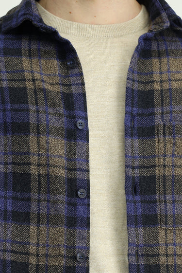 Kobalt Mavi Uzun Kol Oversize Ekstra Rahat Kesim Ekose Pamuk Cepli Shacket Oduncu Gömlek