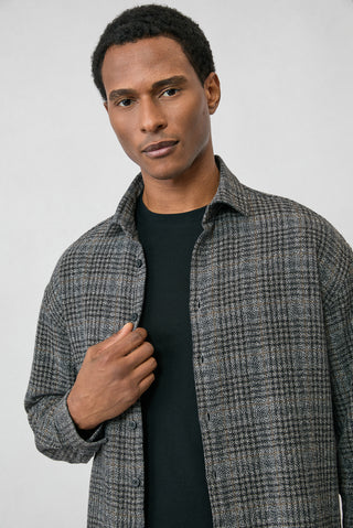  Orta Antrasit Uzun Kol Oversize Ekstra Rahat Kesim Ekose Pamuk Oduncu Kışlık Gömlek