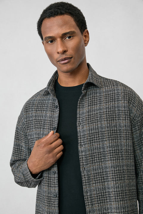 Orta Antrasit Uzun Kol Oversize Ekstra Rahat Kesim Ekose Pamuk Oduncu Kışlık Gömlek