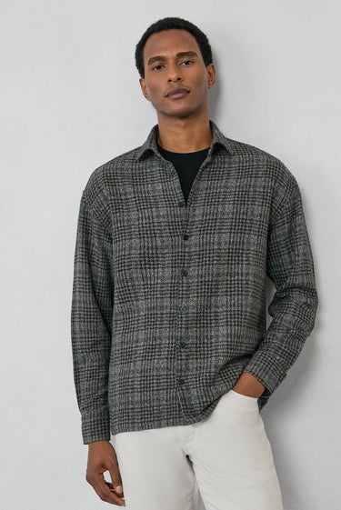  Orta Antrasit Uzun Kol Oversize Ekstra Rahat Kesim Ekose Pamuk Oduncu Kışlık Gömlek