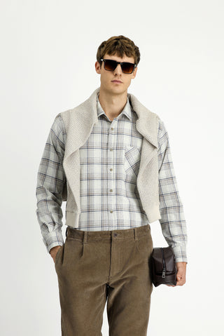  Açık Bej Uzun Kol Regular Fit Spor Pamuklu Ekose Oduncu Gömlek