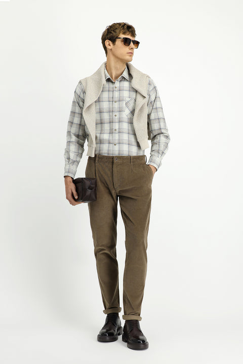 Açık Bej Uzun Kol Regular Fit Spor Pamuklu Ekose Oduncu Gömlek