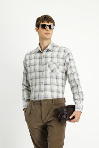  Açık Bej Uzun Kol Regular Fit Spor Pamuklu Ekose Oduncu Gömlek