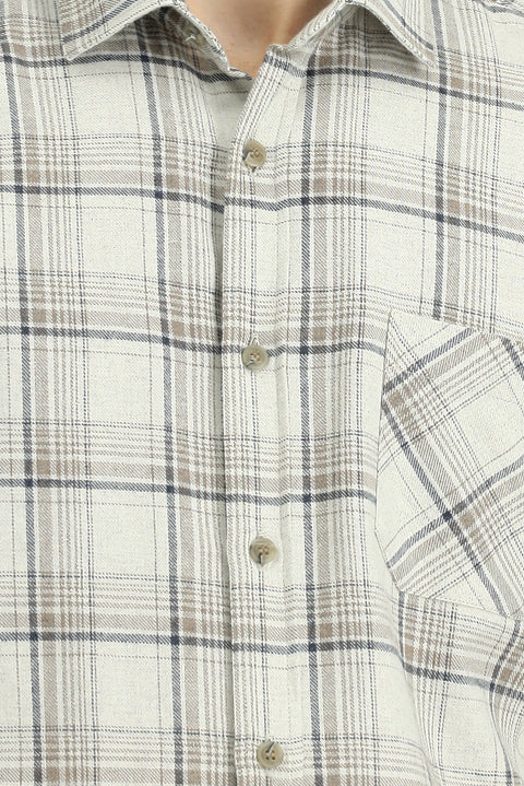 Açık Bej Uzun Kol Regular Fit Spor Pamuklu Ekose Oduncu Gömlek