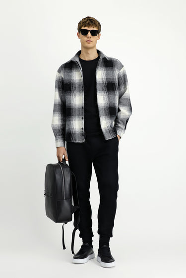  Siyah Uzun Kol Oversize Ekstra Rahat Kesim Spor Ekose Shacket Oduncu Pamuklu Gömlek / Mont