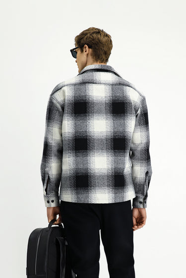  Siyah Uzun Kol Oversize Ekstra Rahat Kesim Spor Ekose Shacket Oduncu Pamuklu Gömlek / Mont