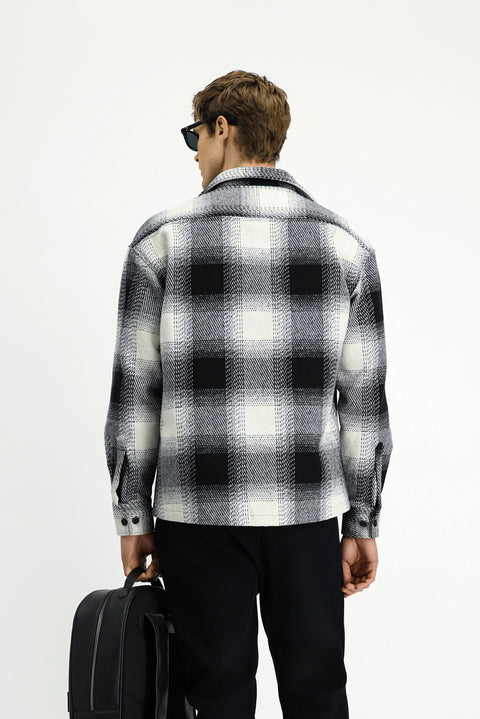 Siyah Uzun Kol Oversize Ekstra Rahat Kesim Spor Ekose Shacket Oduncu Pamuklu Gömlek / Mont