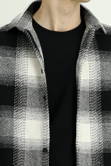 Siyah Uzun Kol Oversize Ekstra Rahat Kesim Spor Ekose Shacket Oduncu Pamuklu Gömlek / Mont