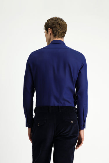 Koyu Lacivert Uzun Kol Slim Fit Dar Kesim Spor Desenli Pamuk Denim Gömlek