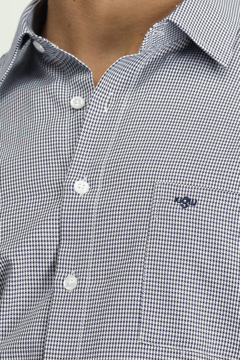 Koyu Lacivert Uzun Kol Klasik Desenli Cepli Pamuklu Kolay Ütülenebilir Gömlek