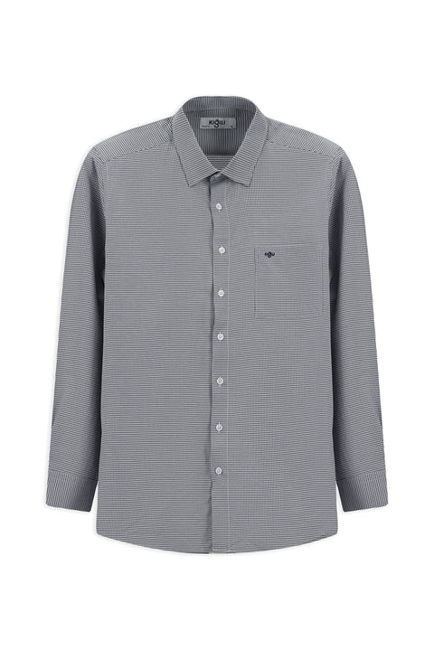 Koyu Lacivert Uzun Kol Klasik Desenli Cepli Pamuklu Kolay Ütülenebilir Gömlek