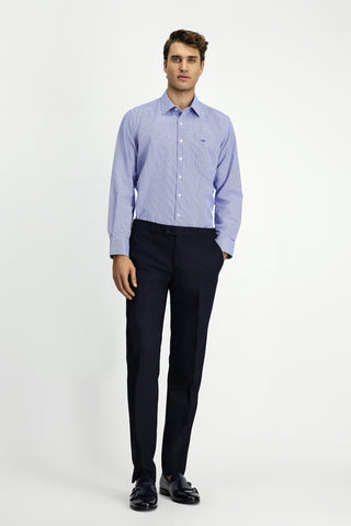  Koyu Mavi  Uzun Kol Klasik Desenli Cepli Pamuklu Kolay Ütülenebilir Gömlek