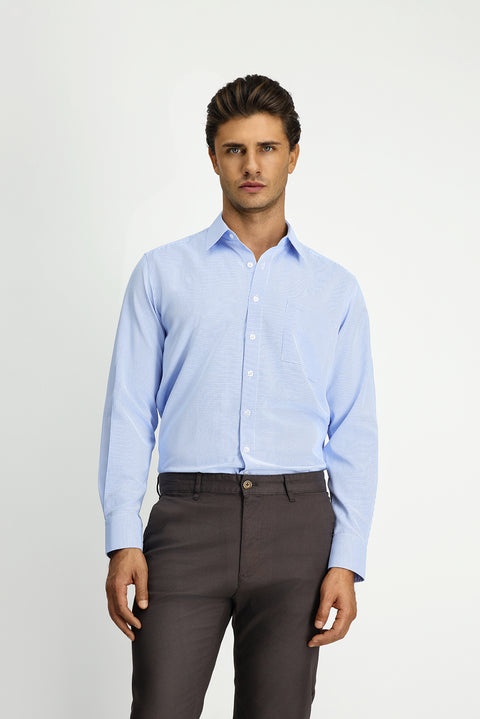 Mavi Uzun Kol Klasik Desenli Cepli Pamuklu Kolay Ütülenebilir Gömlek