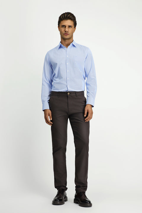 Mavi Uzun Kol Klasik Desenli Cepli Pamuklu Kolay Ütülenebilir Gömlek