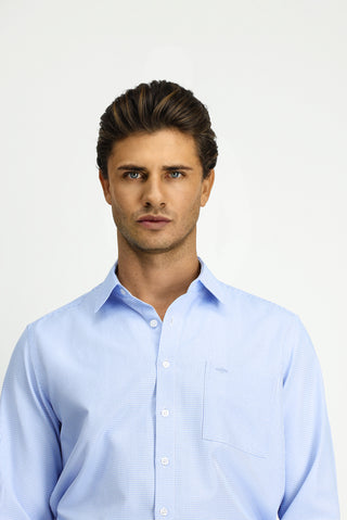  Mavi Uzun Kol Klasik Desenli Cepli Pamuklu Kolay Ütülenebilir Gömlek