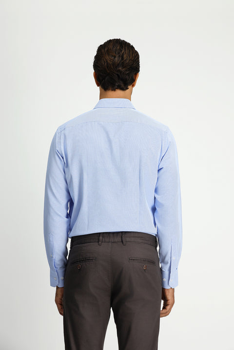 Mavi Uzun Kol Klasik Desenli Cepli Pamuklu Kolay Ütülenebilir Gömlek