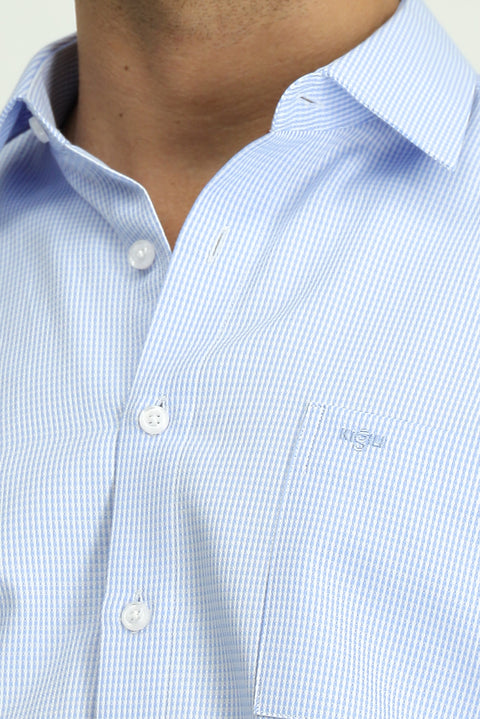 Mavi Uzun Kol Klasik Desenli Cepli Pamuklu Kolay Ütülenebilir Gömlek