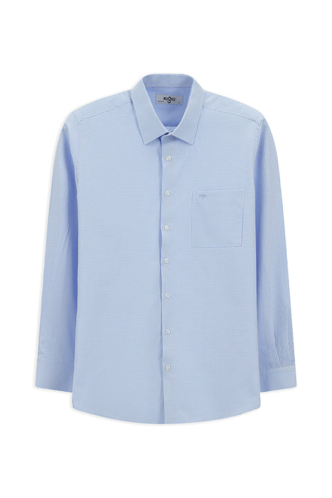 Mavi Uzun Kol Klasik Desenli Cepli Pamuklu Kolay Ütülenebilir Gömlek