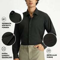 Koyu Haki Techno-Line Uzun Kol Klasik Likralı Gömlek