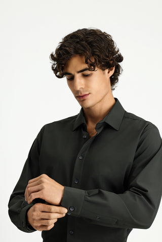  Koyu Haki Techno-Line Uzun Kol Klasik Likralı Gömlek