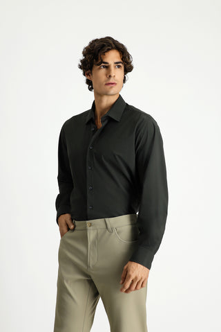  Koyu Haki Techno-Line Uzun Kol Klasik Likralı Gömlek