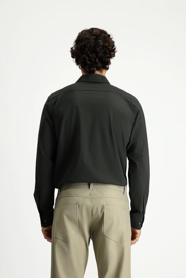 Koyu Haki Techno-Line Uzun Kol Klasik Likralı Gömlek