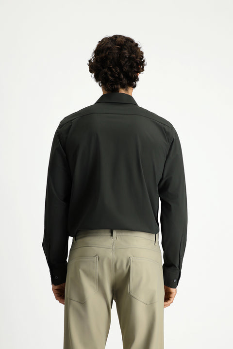 Koyu Haki Techno-Line Uzun Kol Klasik Likralı Gömlek