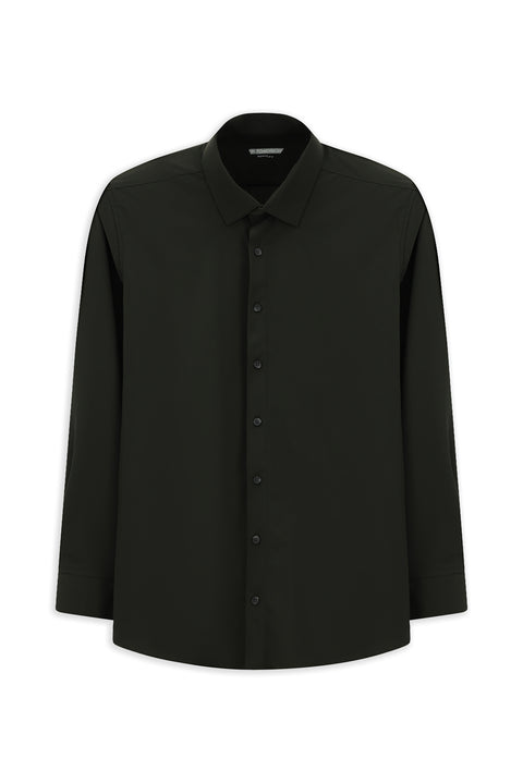 Koyu Haki Techno-Line Uzun Kol Klasik Likralı Gömlek