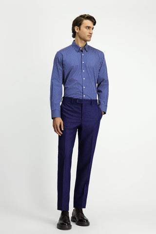  Orta Lacivert Uzun Kol Klasik Çizgili Pamuk Gömlek