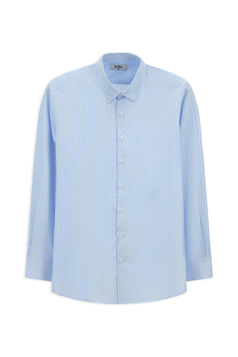 Açık Mavi Uzun Kol Klasik Çizgili Pamuk Gömlek