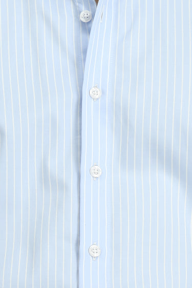 Açık Mavi Uzun Kol Klasik Çizgili Pamuk Gömlek