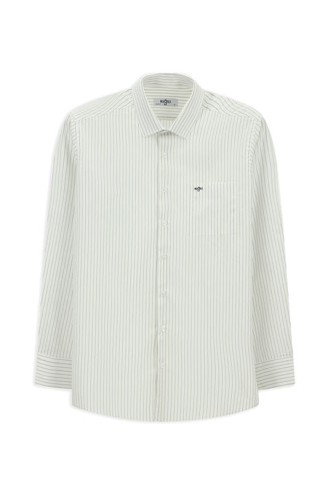 Koyu Lacivert Uzun Kol Klasik Cepli Çizgili Pamuklu Kolay Ütülenebilir Gömlek