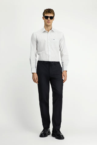  Koyu Lacivert Uzun Kol Klasik Cepli Çizgili Pamuklu Kolay Ütülenebilir Gömlek