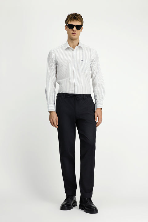 Koyu Lacivert Uzun Kol Klasik Cepli Çizgili Pamuklu Kolay Ütülenebilir Gömlek