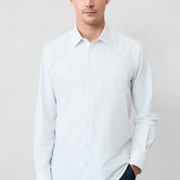 Kırık Beyaz Uzun Kol Klasik Çizgili Pamuklu Kolay Ütülenebilir Gömlek