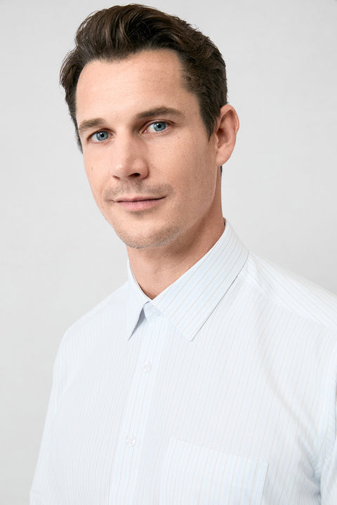 Kırık Beyaz Uzun Kol Klasik Çizgili Pamuklu Kolay Ütülenebilir Gömlek