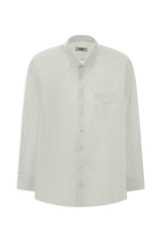  Kırık Beyaz Uzun Kol Klasik Çizgili Pamuklu Kolay Ütülenebilir Gömlek