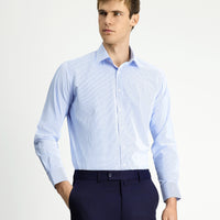 Açık Mavi Uzun Kol Klasik Çizgili Pamuklu Kolay Ütülenebilir Gömlek