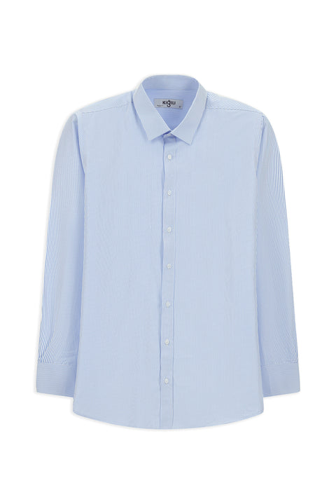 Açık Mavi Uzun Kol Klasik Çizgili 4 Mevsim Pamuklu Kolay Ütülenebilir Gömlek