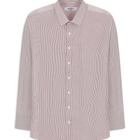 Kiremit Uzun Kol Klasik Çizgili 4 Mevsim Pamuklu Kolay Ütülenebilir Gömlek