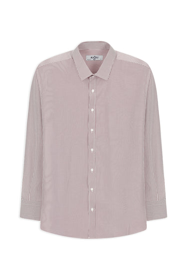  Kiremit Uzun Kol Klasik Çizgili 4 Mevsim Pamuklu Kolay Ütülenebilir Gömlek