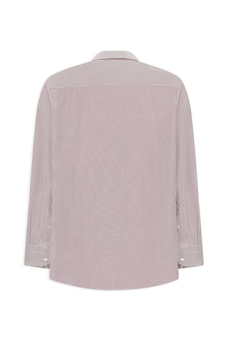  Kiremit Uzun Kol Klasik Çizgili 4 Mevsim Pamuklu Kolay Ütülenebilir Gömlek