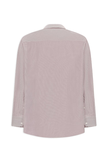  Kiremit Uzun Kol Klasik Çizgili 4 Mevsim Pamuklu Kolay Ütülenebilir Gömlek