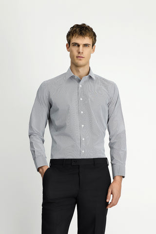  Açık Antrasit Uzun Kol Klasik Çizgili Pamuklu Kolay Ütülenebilir Gömlek