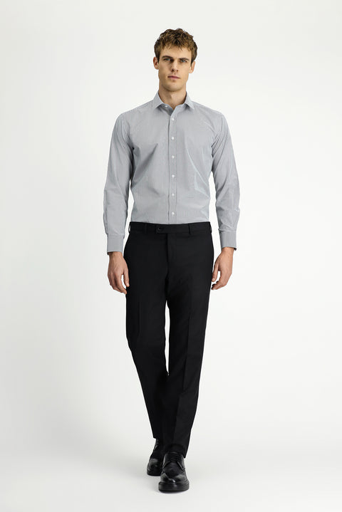 Açık Antrasit Uzun Kol Klasik Çizgili 4 Mevsim Pamuklu Kolay Ütülenebilir Gömlek